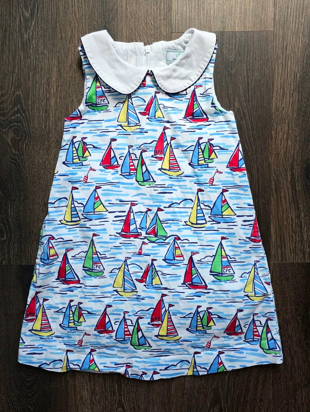 Classic Prep Childrenswear colorful nautical sailboat Peter Pan collar dress